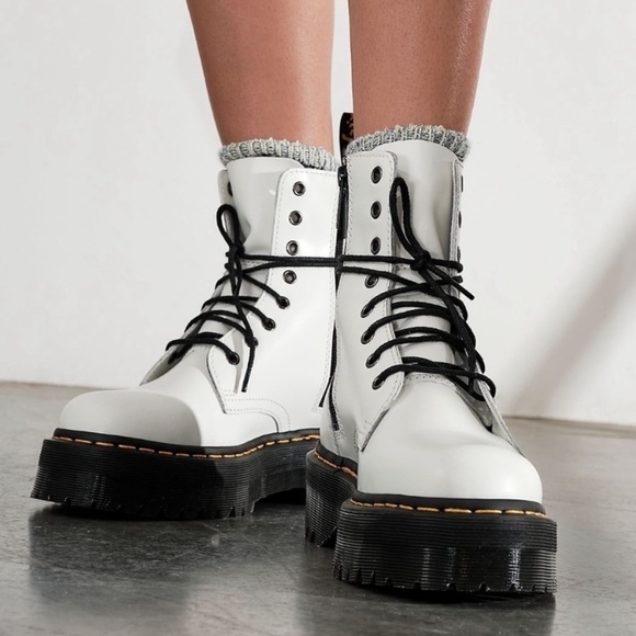 Dr. Martens Shoes - Dr. Martens Jadon Platform Lace Up Combat Boots White Leather Chunky Feminine